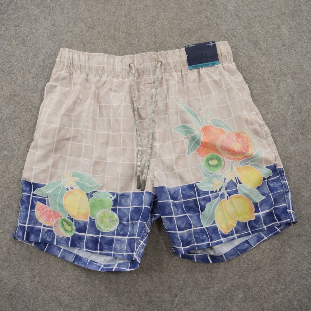 Vintage Summer Board Shorts Mens Small Blue Swim Surf Drawstring Print New